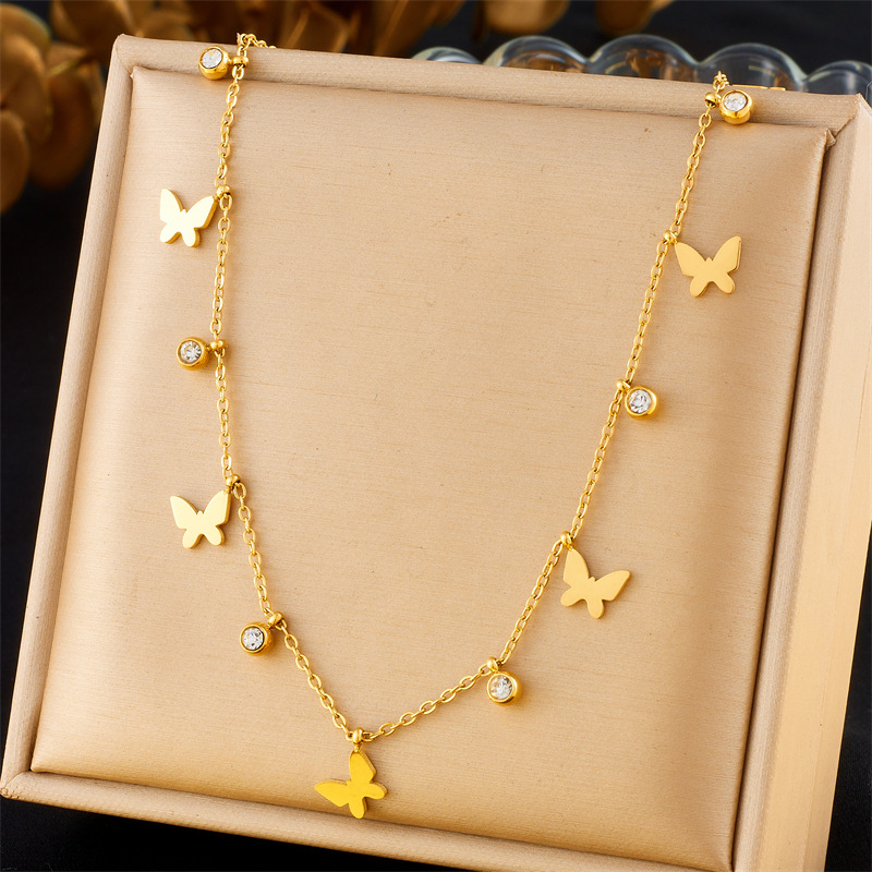 CZ Butterfly Tassel Necklace S - Butterfly Clasp Deployant 评论和价格