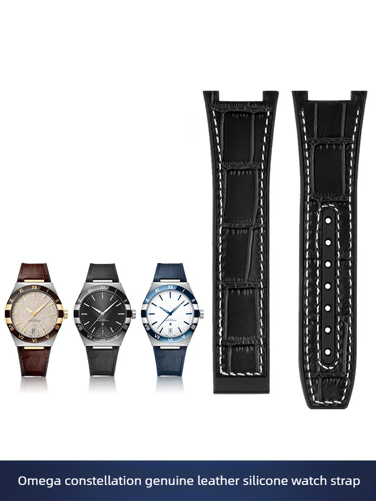 Leather Silicone Watch Strap f - Omega Watch Constellation 评论和价格