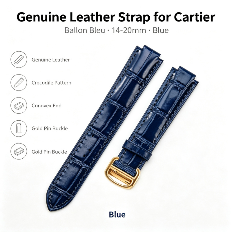 14-20mm Genuine Leather Strap  - Cartier Watch Ballon Bleu 评论和价格
